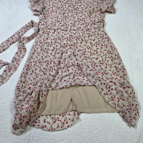 Shein Floral Print Flutter Sleeve Faux Wrap Dress - Picture 5 of 7